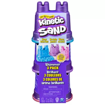 Kinetic Sand Shimmer 3 rinkinys su formelėmis ir 12 uncijų smėlio, vaikų kinetinis smėlis, 4 m., netoksiškas, plastikas, mėlyna, rožinė, violetinė