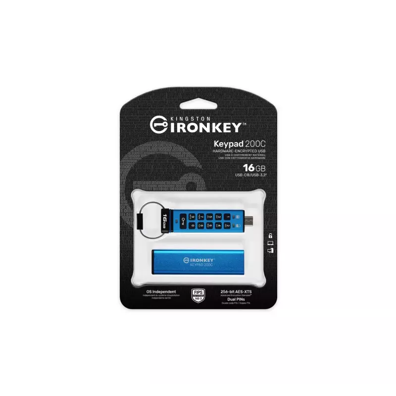 Kingston Technology IronKey 16GB USB-C klaviatūra 200C, FIPS 140-3 Lvl 3 AES-256