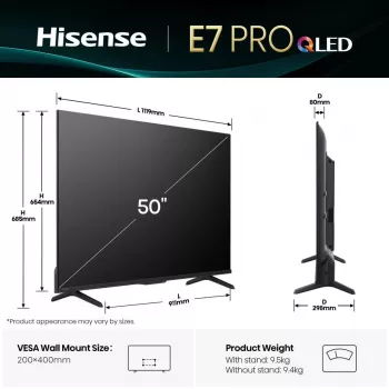 Hisense 50E77Q PRO 127 cm (50 colių) 4K Ultra HD QLED išmanusis televizorius Wi-Fi juodas