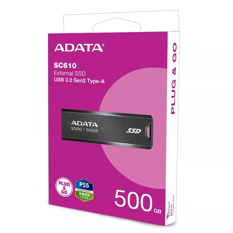 USB atmintinė ADATA SC610 500 GB USB-A 3.2 Gen 2 (10 Gbit/s) 550/500 MB/s, juoda