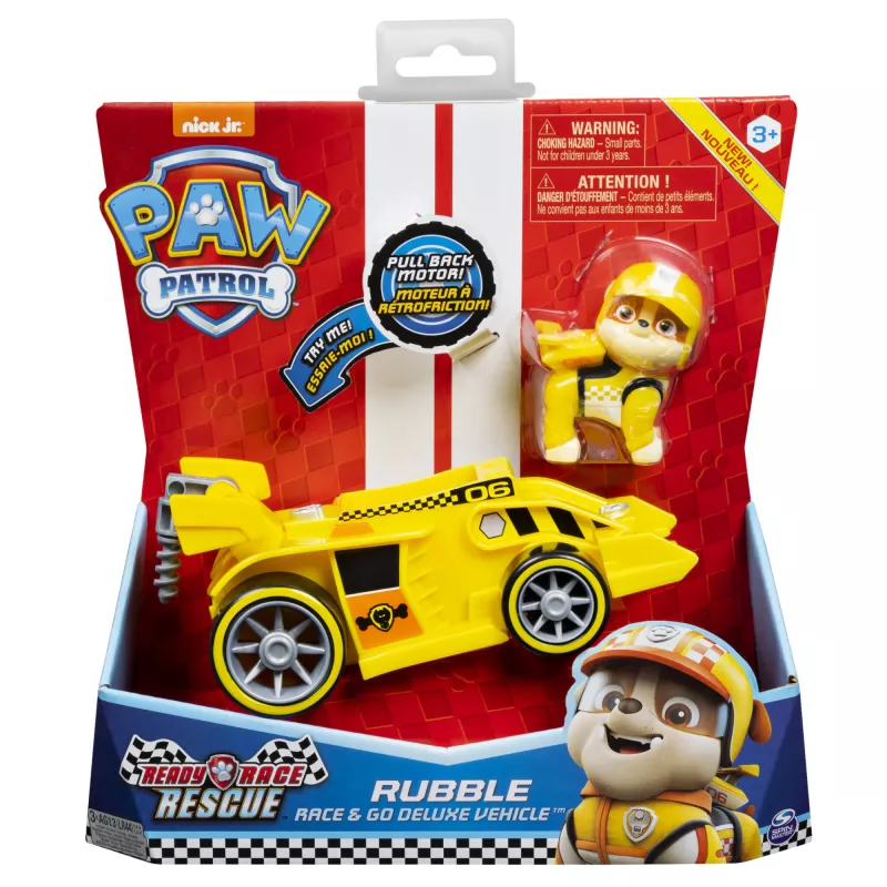 PAW Patrol Ready, Race, Rescue Rubble’s Race & Go Deluxe Transporto priemonė su garsais, 3+