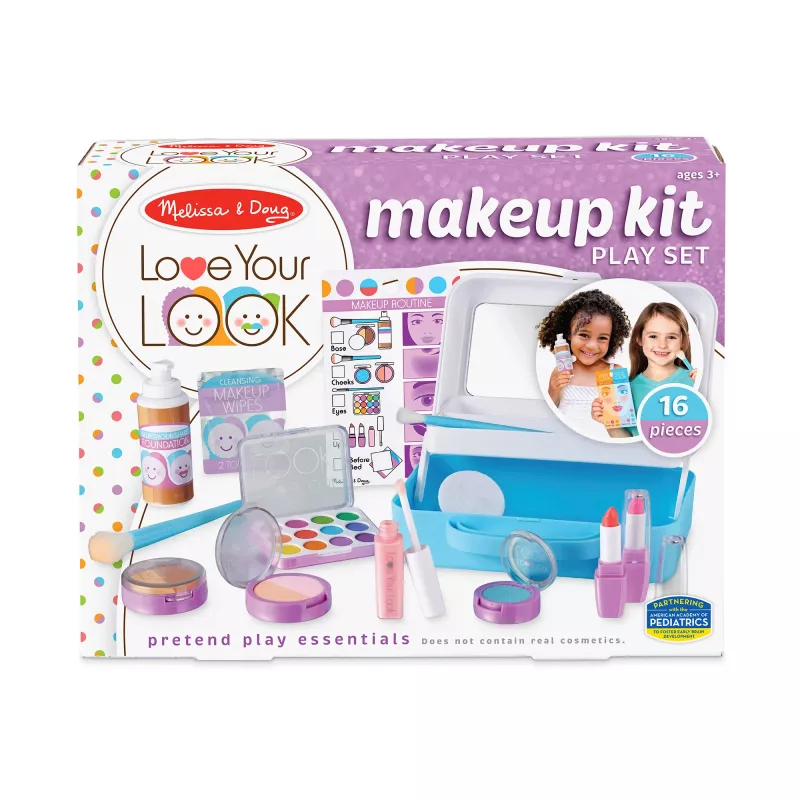 Melissa & Doug Love Your Look Apsimestinis Makiažo Rinkinys – 16 dalių, be netvarkos (NE TIKRI KOSMETIKA)