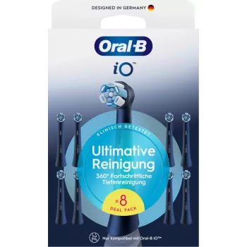 Oral-B iO Ultimate Clean keičiamos šepetėlių galvutės — 8 vnt. rinkinys, juodos, efektyviam apnašų šalinimui