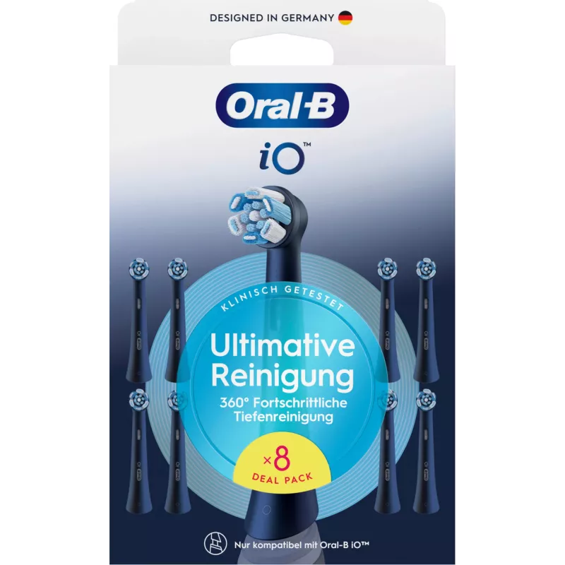 Oral-B iO Ultimate Clean keičiamos šepetėlių galvutės — 8 vnt. rinkinys, juodos, efektyviam apnašų šalinimui
