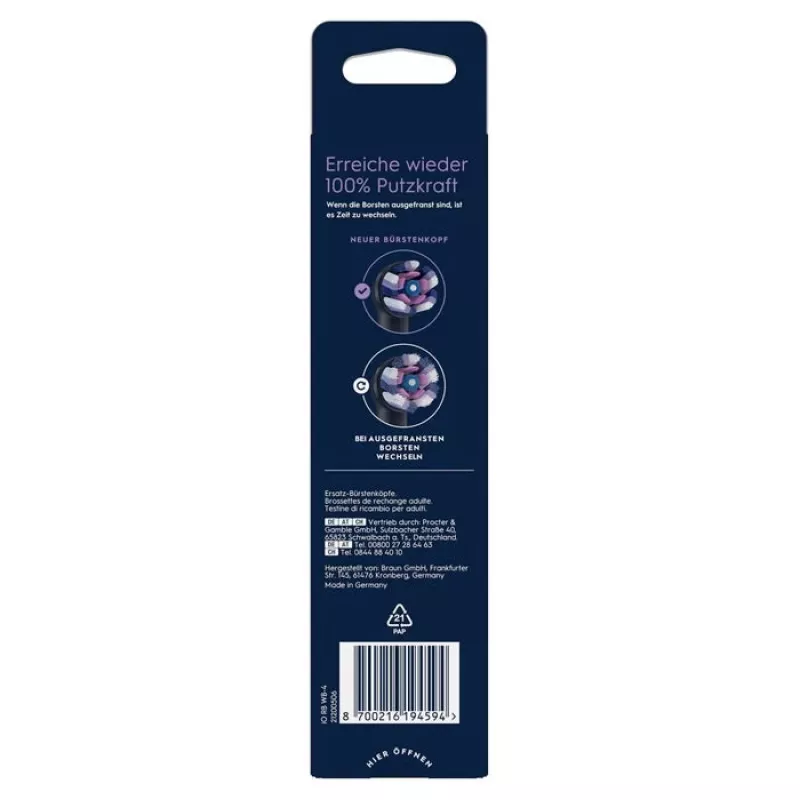 Oral-B iO Radiant White keičiamų šepetėlių galvutės, 4 vnt., juodos
