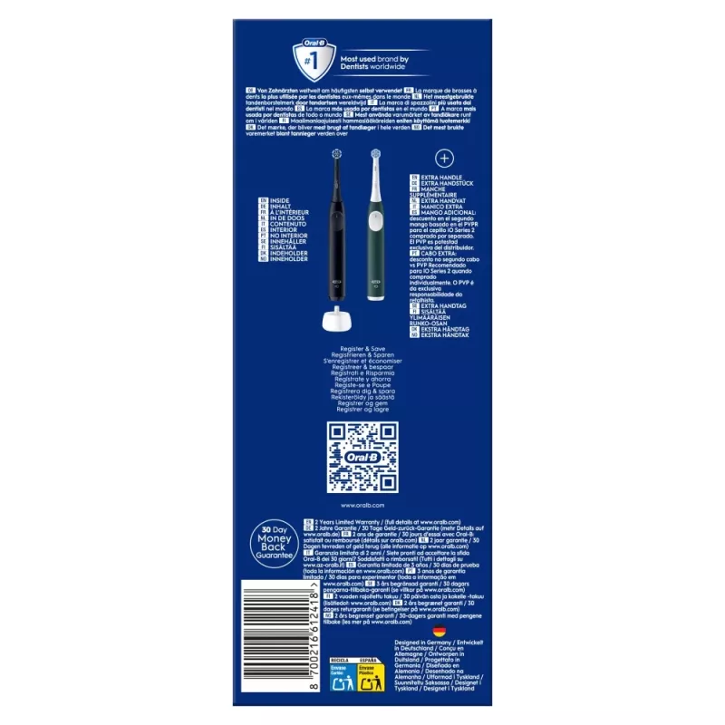 BRAUN Oral-B iO Series 2 Duo Black/Green, įkraunamas elektrinis dantų šepetėlis, modelis 62418