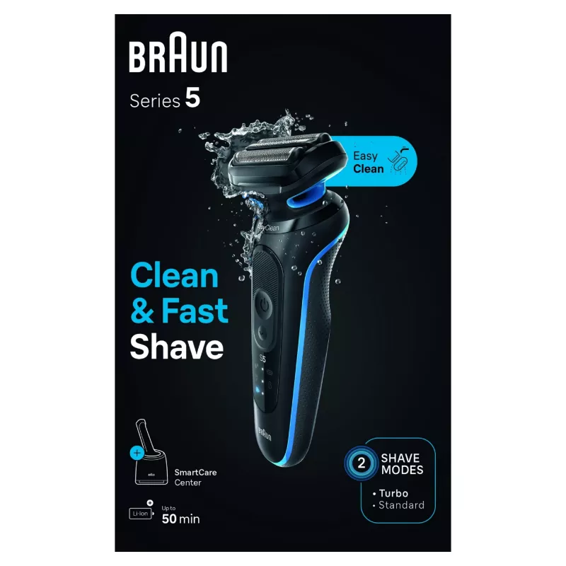 Braun Series 5 52-B7000cc folijos skustuvas su trimeriu, juodas, Li-Ion baterija