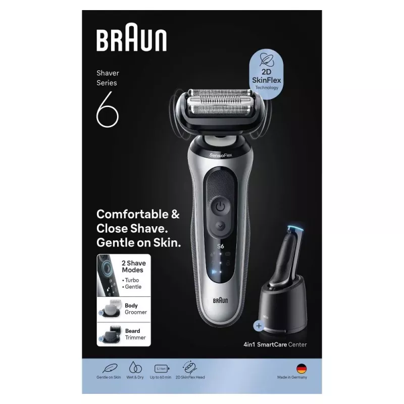 Foilinis skustuvas Braun Series 6 62-S7650cc sidabrinis ličio jonų baterija