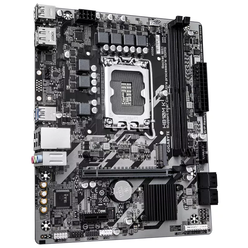 GIGABYTE H810M K Micro ATX pagrindinė plokštė Intel Core Ultra (2 serija) — LGA 1851, DDR5 iki 6400 MHz, 1x PCIe 4.0 M.2, 1GbE