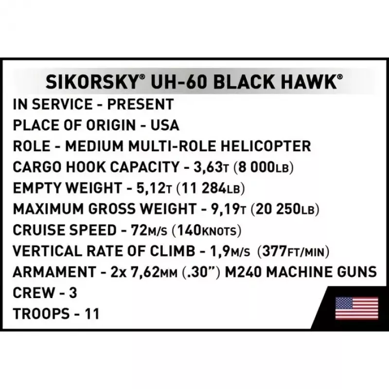 Konstruktorius Cobi Sikorsky UH-60 Black Hawk 928 kaladėlių, modelis COBI-5906