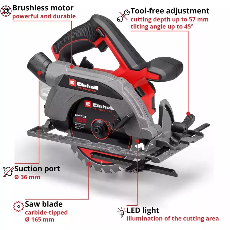 Belaidis diskinis pjūklas EINHELL Professional TP-CS 18/165 Li BL, 18 V, solo (be akumuliatoriaus/kroviklio)