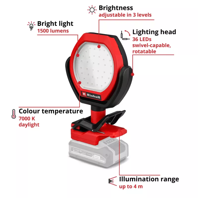 Belaidis lauko stalo žibintas EINHELL GC-OL 18/1500 Li-Solo, LED, be akumuliatoriaus ir įkroviklio