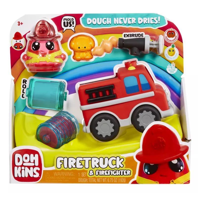 MGA Entertainment DohKins 123064-EUC ugniagesių mašina ir ugniagesys, minkomos masės rinkinys, nuo 3 metų