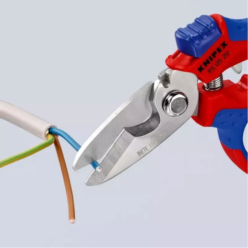Knipex 95 05 20 SB replės, nerūdijančio plieno ašmenys, plastikinė rankena, mėlyna/raudona