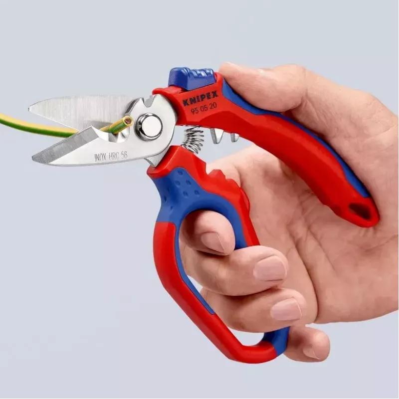 Knipex 95 05 20 SB replės, nerūdijančio plieno ašmenys, plastikinė rankena, mėlyna/raudona