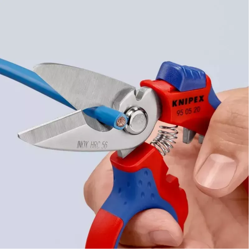 Knipex 95 05 20 SB replės, nerūdijančio plieno ašmenys, plastikinė rankena, mėlyna/raudona