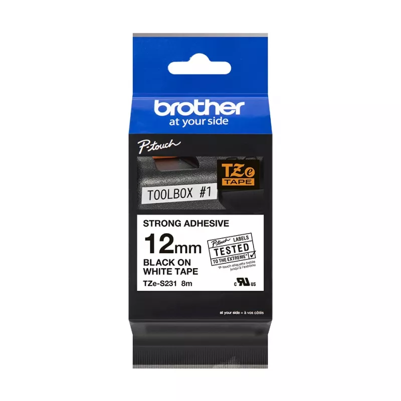 Juosta etikečių spausdinimui Brother TZe-S231 12 mm juoda ant baltos