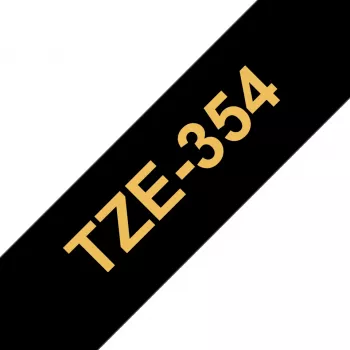 Lipnių etikečių juosta Brother TZe354 24 mm auksiniai rašmenys juodame fone