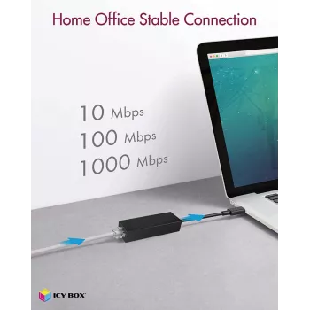 ICY BOX USB 3.0 A tipo į RJ-45 Ethernet prievadą adapteris, laidinis, USB, Ethernet, 1000 Mbit/s, juoda