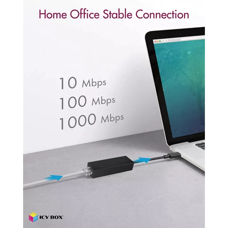 ICY BOX USB 3.0 A tipo į RJ-45 Ethernet prievadą adapteris, laidinis, USB, Ethernet, 1000 Mbit/s, juoda