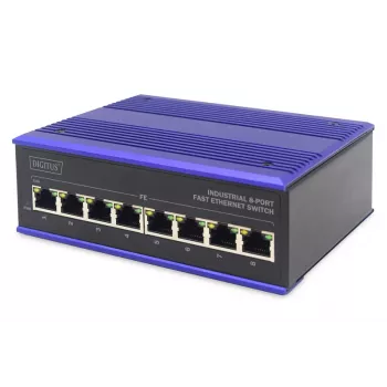 DIGITUS pramoninis 8 prievadų Fast Ethernet jungiklis DIN bėgiui, išplėstas temperatūros diapazonas