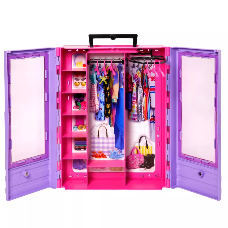 Barbie Fashionistas spinta su 6 pakabomis, permatomomis durimis, lentynomis ir stelažais