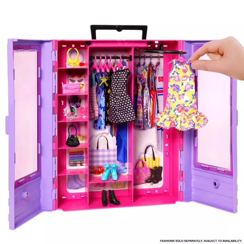 Barbie Fashionistas spinta su 6 pakabomis, permatomomis durimis, lentynomis ir stelažais