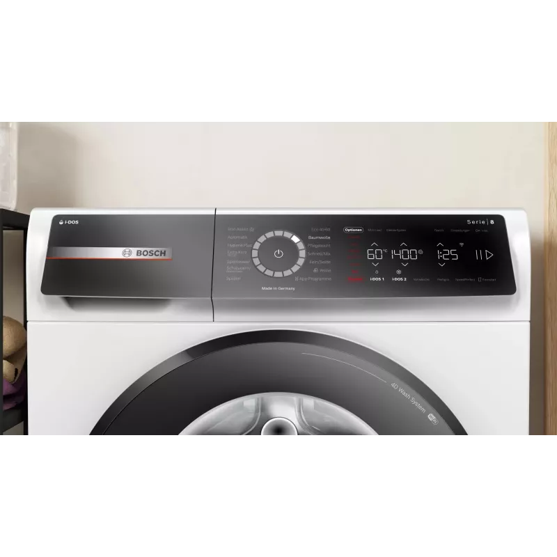 Bosch Serie 8 WGB244A40 priekinio pakrovimo skalbimo mašina, 9 kg, 1400 aps./min., i-Dos, balta/juoda
