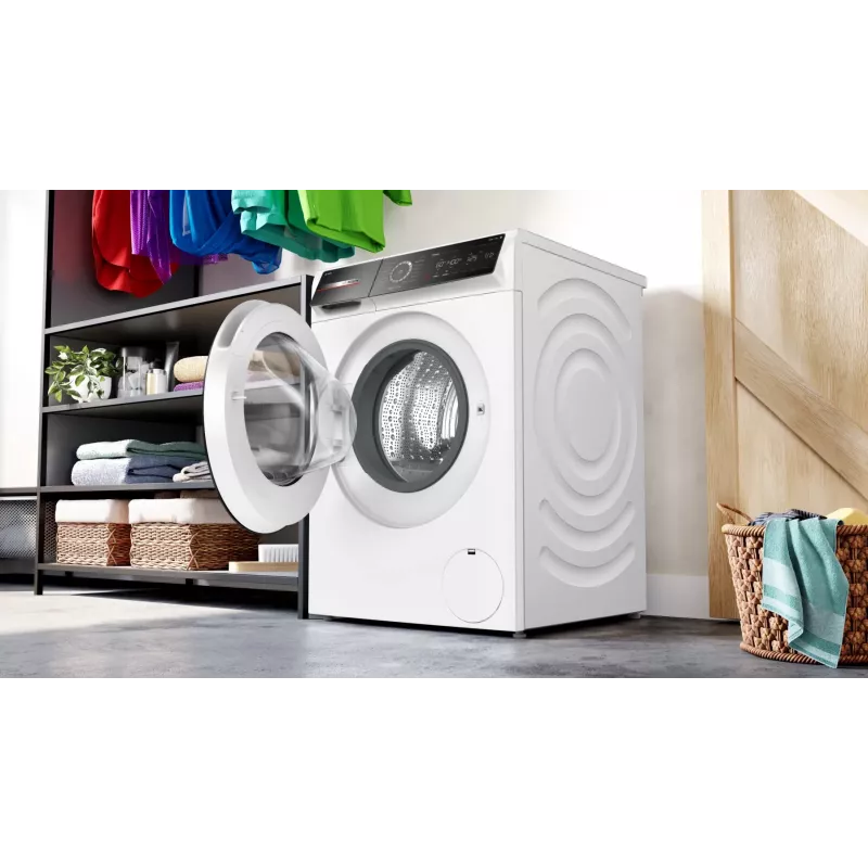 Bosch Serie 8 WGB244A40 priekinio pakrovimo skalbimo mašina, 9 kg, 1400 aps./min., i-Dos, balta/juoda