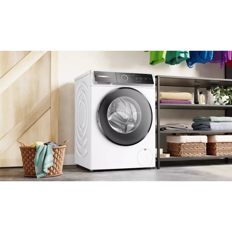 Bosch Serie 8 WGB244A40 priekinio pakrovimo skalbimo mašina, 9 kg, 1400 aps./min., i-Dos, balta/juoda