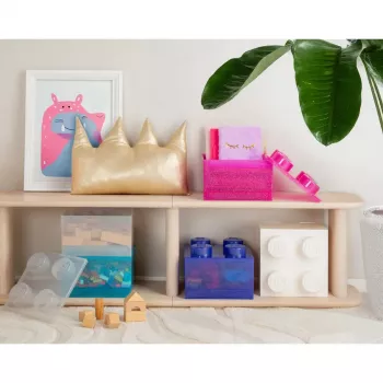 Laikymo dėžė Room Copenhagen LEGO Storage Brick 4 Top Lid Glitter — violetinė/skaidri