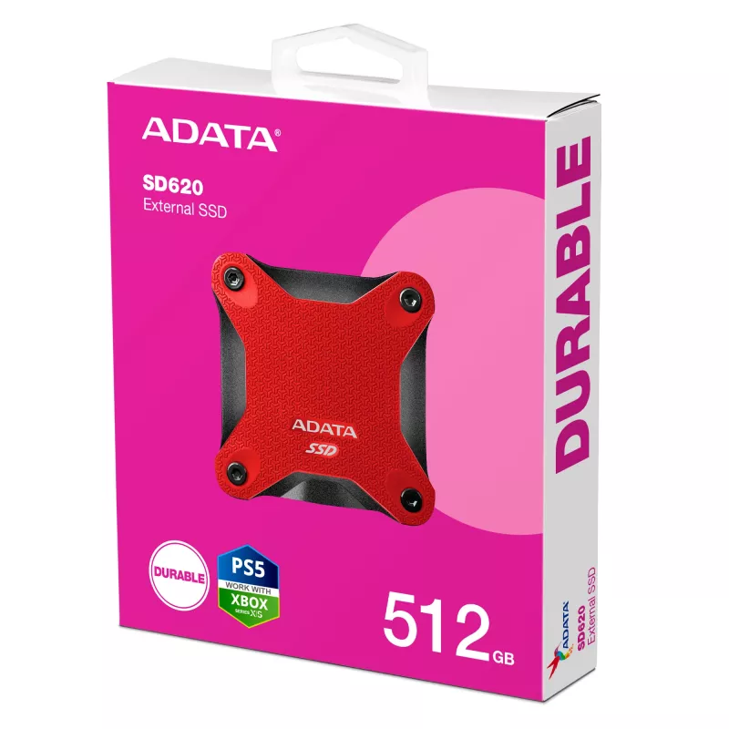 Išorinis SSD ADATA SD620 512 GB, USB 3.2 Gen 2 Micro-USB B, raudonas, silikoninis korpusas