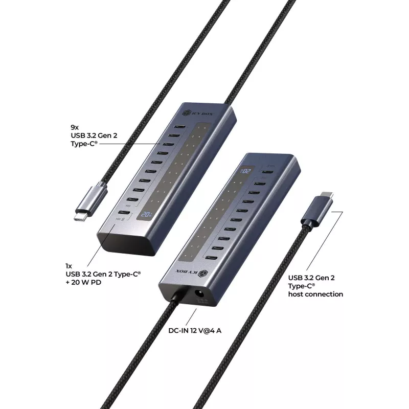 USB mazgas ICY BOX IB-HUB1450-C31 – 10 prievadų, USB 3.2