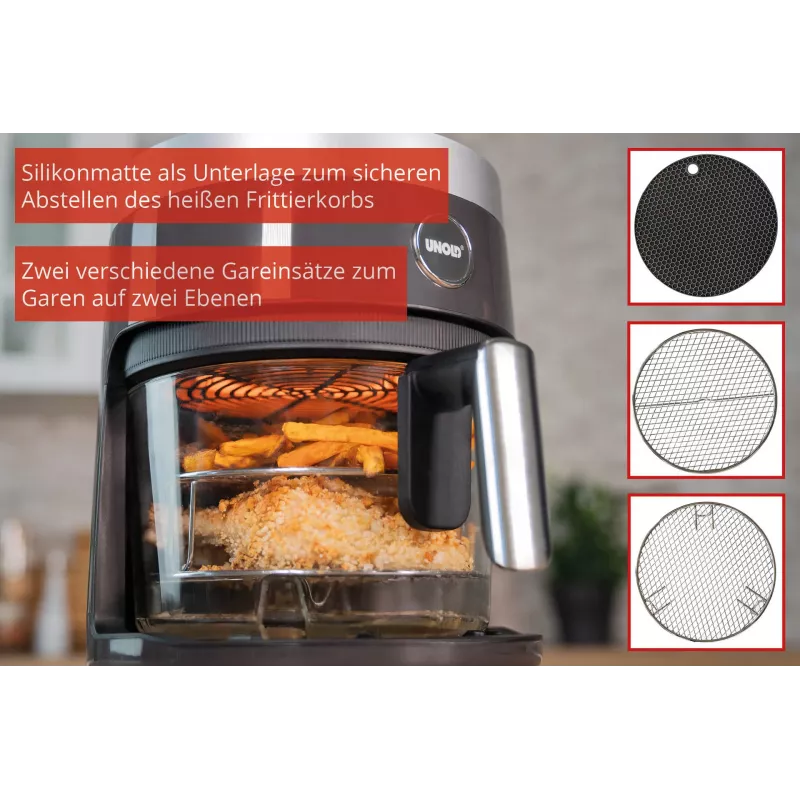 Unold 58695 Karšto oro gruzdintuvė, stiklinė, 3.5 L, 1200 W, juoda