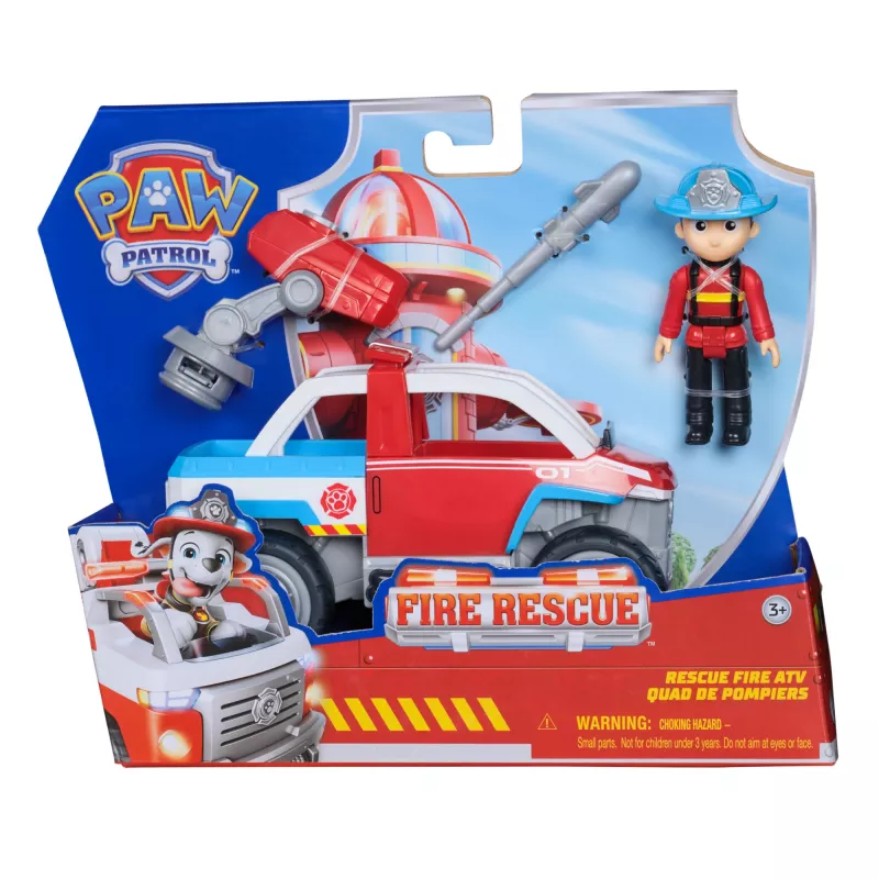 Žaislinė transporto priemonė Spin Master Paw Patrol Fire Rescue Ryder gelbėjimo ATV su dronų paleidimo įrenginiu ir Ryder figūrėle