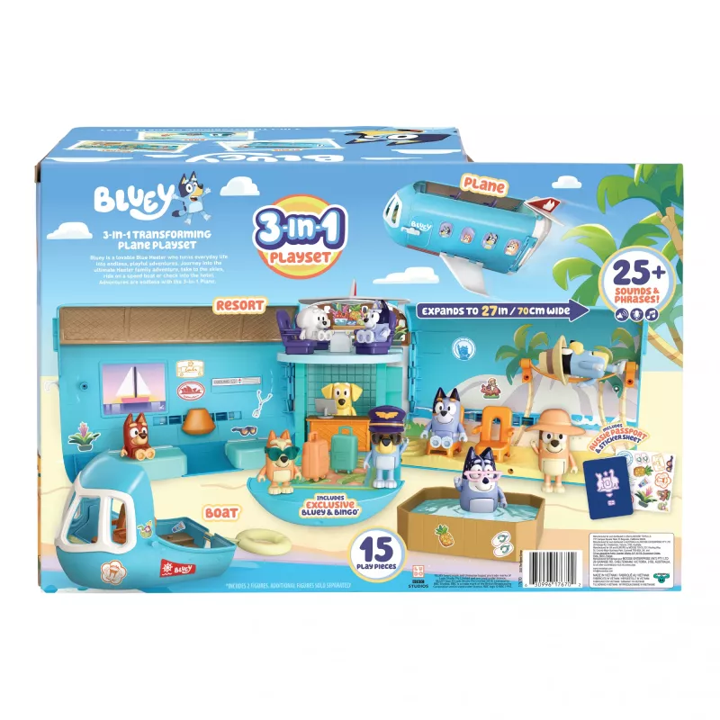 Oro uosto ir lėktuvo Moose Toys Bluey 3 viename lėktuvo žaidimų rinkinys įvairiaspalvis