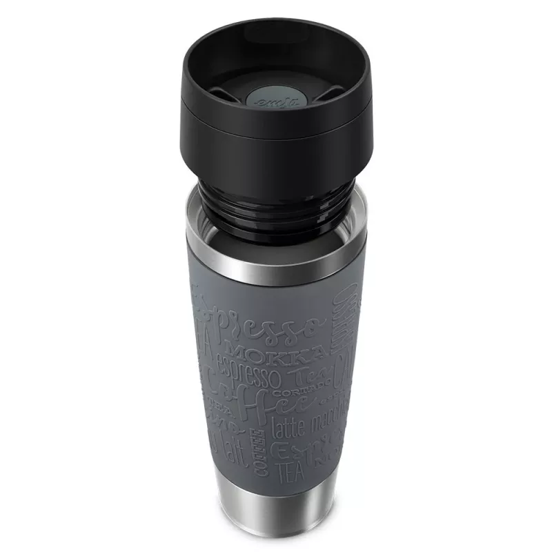 EMSA N2022300 Travel Mug Classic Grande šilumą išlaikantis puodelis, 500 ml, nerūdijantis plienas/PP/silikonas, Quick Press dangtelis, pilkas