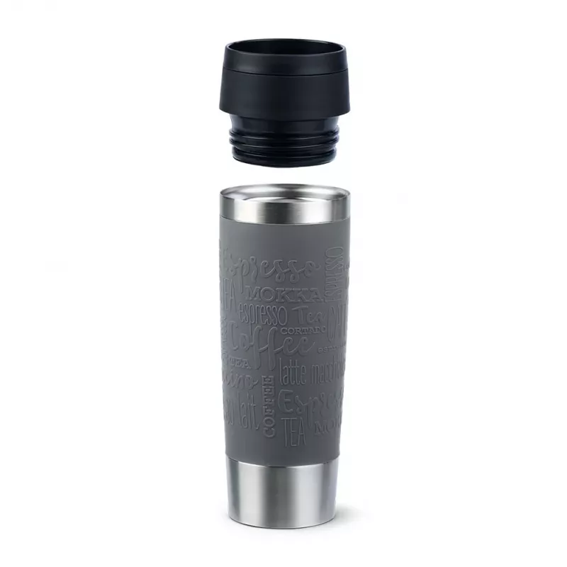 EMSA N2022300 Travel Mug Classic Grande šilumą išlaikantis puodelis, 500 ml, nerūdijantis plienas/PP/silikonas, Quick Press dangtelis, pilkas
