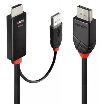 Lindy 2 m HDMI į DisplayPort kabelis su USB Type-A maitinimu