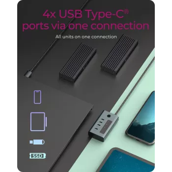 ICY BOX IB-HUB1454-C31 USB 3.2 Gen 1 (3.1 Gen 1) Type-C 10000 Mbit/s Mėlyna, Pilka