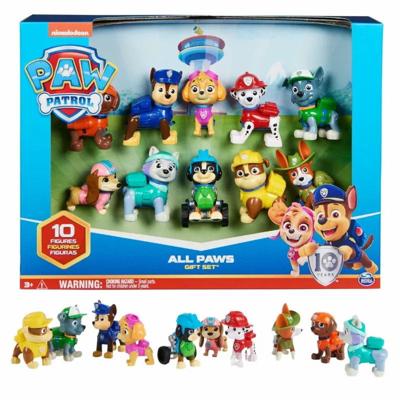 PAW Patrol 10th Anniversary All Paws On Deck Žaislų Figūrėlių Dovanų Rinkinys su 10 Kolekcinių Veikėjų, Vaikų Žaislai Nuo 3 Metų