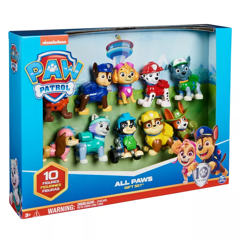 PAW Patrol 10th Anniversary All Paws On Deck Žaislų Figūrėlių Dovanų Rinkinys su 10 Kolekcinių Veikėjų, Vaikų Žaislai Nuo 3 Metų