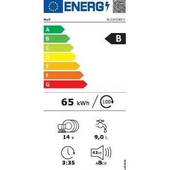 Įmontuojamas indaplovė NEFF N50 S155ECX01E — 14 komplektų, Home Connect, energijos klasė B, 42 dB