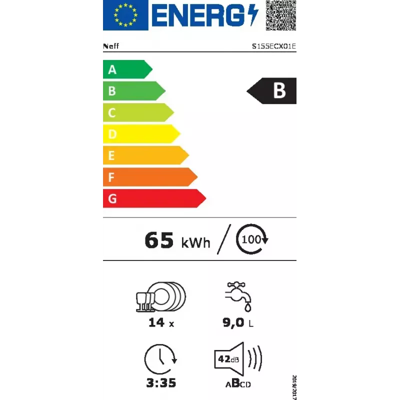 Įmontuojamas indaplovė NEFF N50 S155ECX01E — 14 komplektų, Home Connect, energijos klasė B, 42 dB