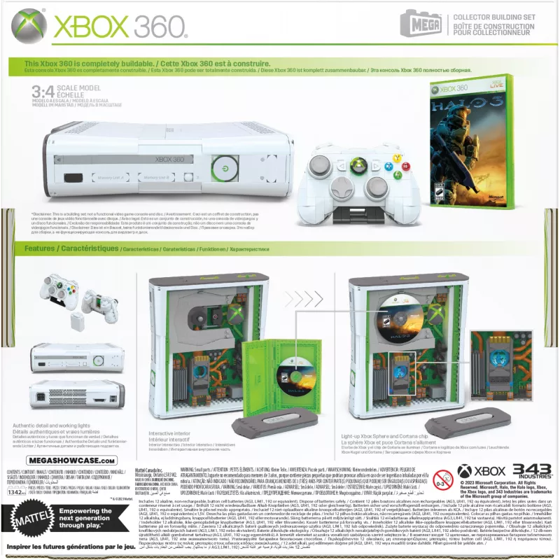 MEGA Microsoft Xbox 360 replikos konstravimo rinkinys su šviesomis (1342 detalės) kolekcininkams