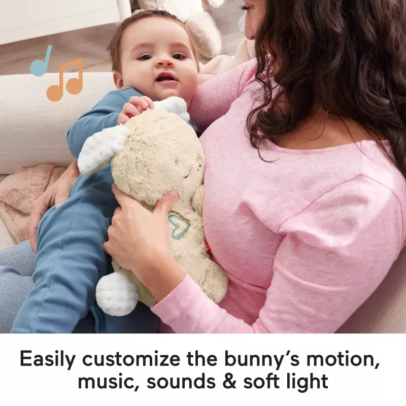Fisher-Price Soothe & Settle Bunny – Pliusinis zuikis su garsų mašina ir judesiu
