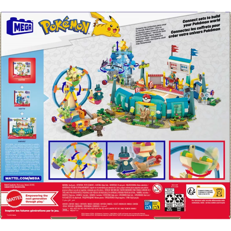 MEGA Pokémon Ferris Wheel Fun statybinis žaislų rinkinys su 4 veikėjų figūrėlėmis (393 detalės) vaikams