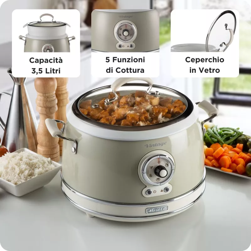 Ariete 2904 ryžių virimo aparatas su keramikiniu dubeniu – 3,5 L, 650 W, smėlio spalvos