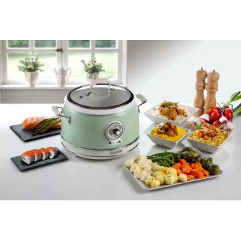 Ryžių virimo aparatas Ariete 2904 – elektrinis ryžių virimo aparatas su keramikiniu dubeniu – naminė suši – multivirklys – Vintage Line – 3,5 L – 650 W – žalias