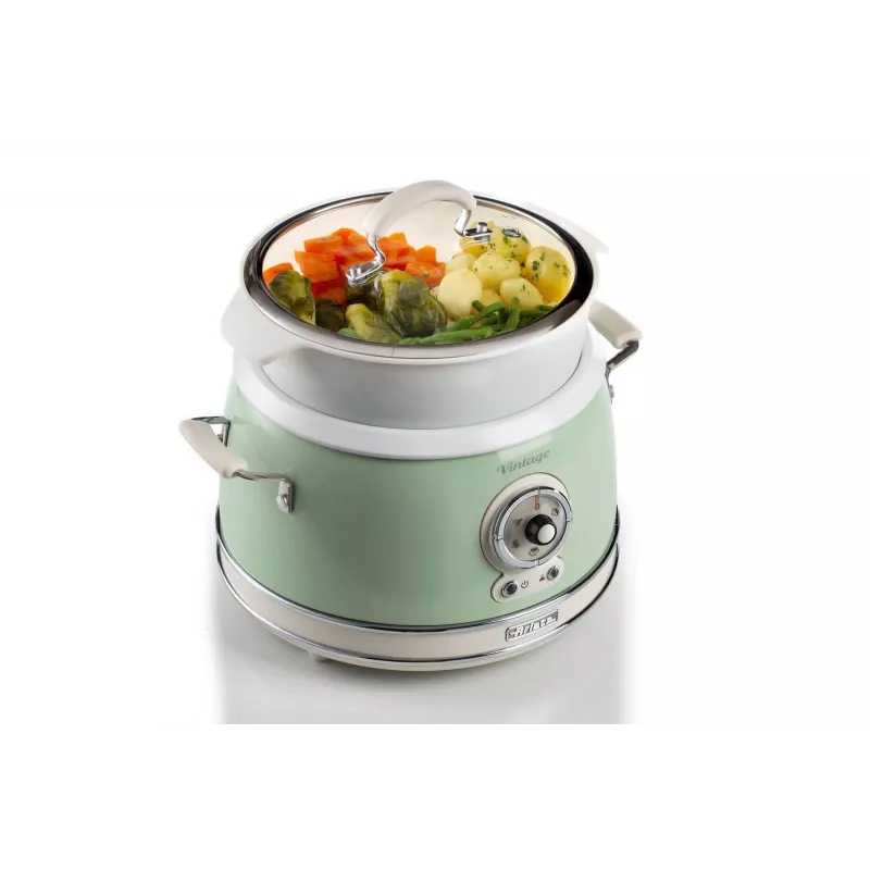 Ryžių virimo aparatas Ariete 2904 – elektrinis ryžių virimo aparatas su keramikiniu dubeniu – naminė suši – multivirklys – Vintage Line – 3,5 L – 650 W – žalias
